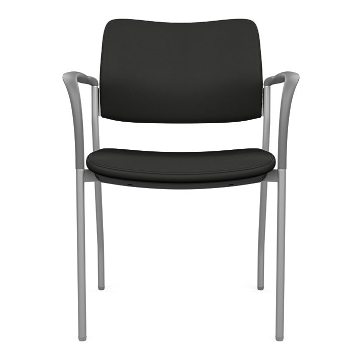 Front view of the SitOnIt Cora guest chair in Black Vinyl Fabric and Silver Frame. Kansas City Office Design.