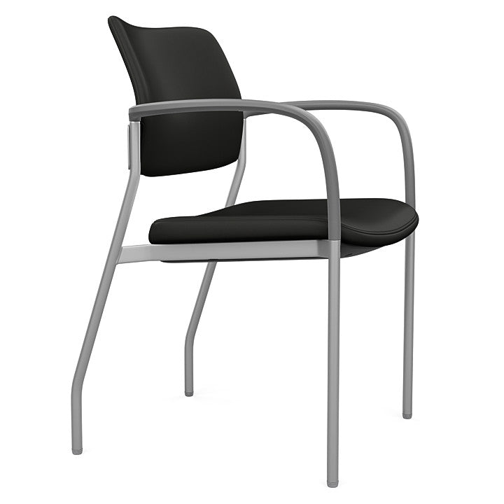 Side view of the SitOnIt Cora guest chair in Black Vinyl Fabric and Silver Frame. Kansas City Office Design.