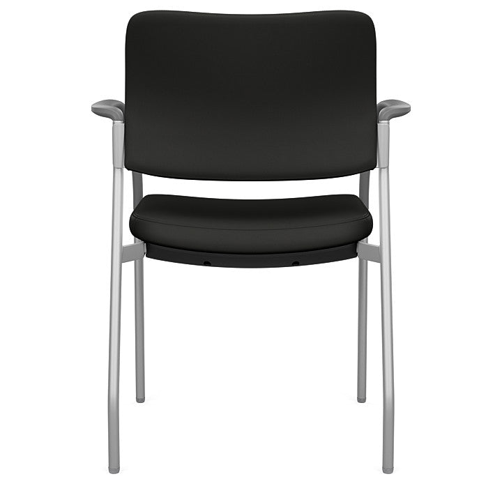 Back view of the SitOnIt Cora guest chair in Black Vinyl Fabric and Silver Frame. Kansas City Office Design.