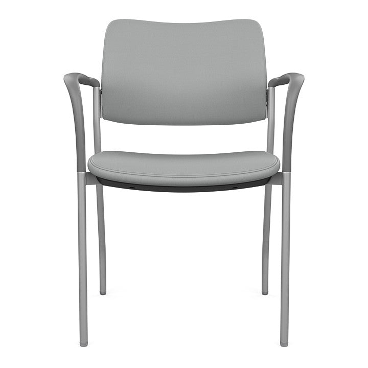 Front view of the SitOnIt Cora guest chair in Platinum Vinyl Fabric and Silver Frame. Kansas City Office Design.
