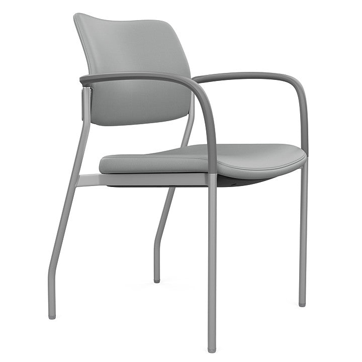 Side view of the SitOnIt Cora guest chair in Platinum Vinyl Fabric and Silver Frame. Kansas City Office Design.