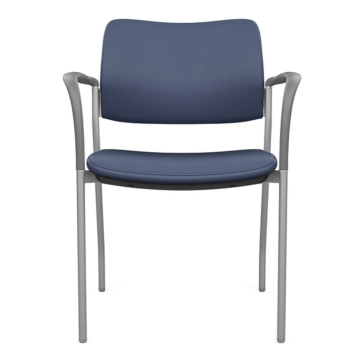 Front view of the SitOnIt Cora guest chair in Sapphire Vinyl Fabric and Silver Frame. Kansas City Office Design.