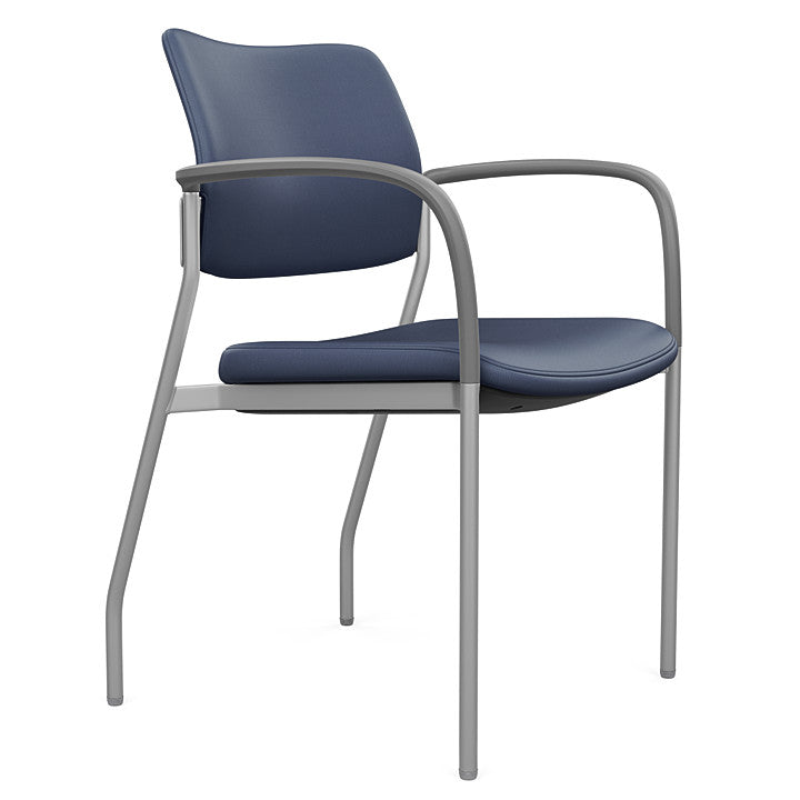 Side view of the SitOnIt Cora guest chair in Sapphire Vinyl Fabric and Silver Frame. Kansas City Office Design.