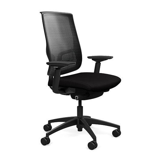 Side view of the Highback SitonIt Focus 2.0 Ergonomic Desk Chair in a black mesh, black frame, black fabric seat. Kansas City Office Design