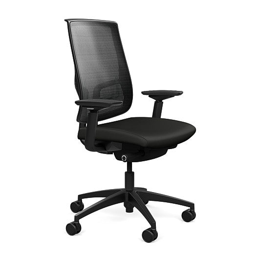 Side view of the Highback SitonIt Focus 2.0 Ergonomic Desk Chair in a black mesh, black frame, black vinyl fabric seat. Kansas City Office Design