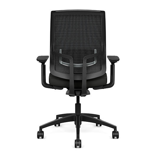 Back view of the Highback SitonIt Focus 2.0 Ergonomic Desk Chair in a black mesh, black frame, black vinyl fabric seat. Kansas City Office Design