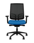Front view of the Highback SitonIt Focus 2.0 Ergonomic Desk Chair in a black mesh, black frame, blue fabric seat. Kansas City Office Design