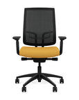 Front view of the Highback SitonIt Focus 2.0 Ergonomic Desk Chair in a black mesh, black frame, gold fabric seat. Kansas City Office Design