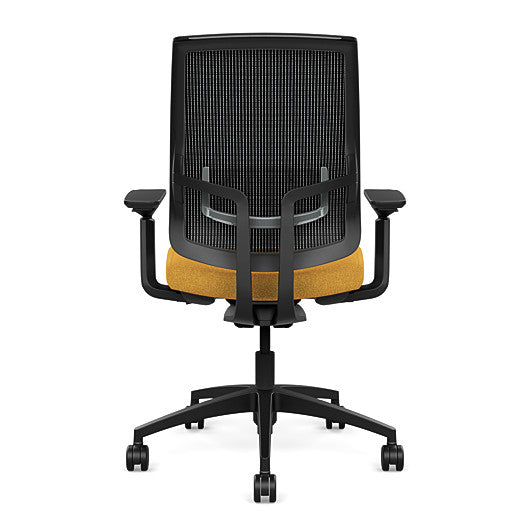 Back view of the Highback SitonIt Focus 2.0 Ergonomic Desk Chair in a black mesh, black frame, gold fabric seat. Kansas City Office Design