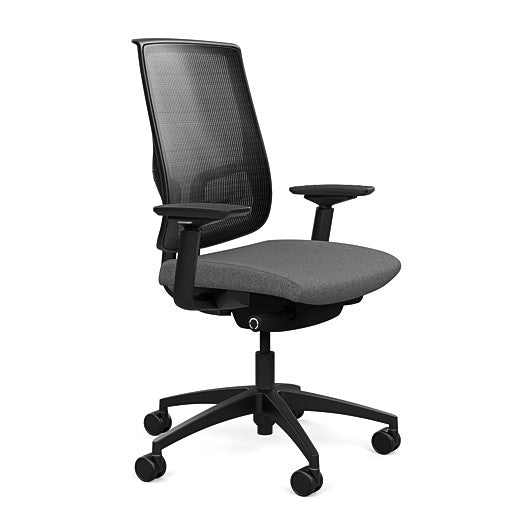 Side view of the Highback SitonIt Focus 2.0 Ergonomic Desk Chair in a black mesh, black frame, gray fabric seat. Kansas City Office Design