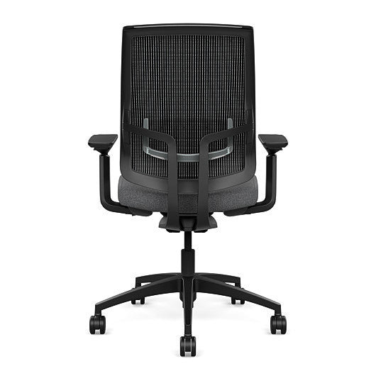 Back view of the Highback SitonIt Focus 2.0 Ergonomic Desk Chair in a black mesh, black frame, gray fabric seat. Kansas City Office Design