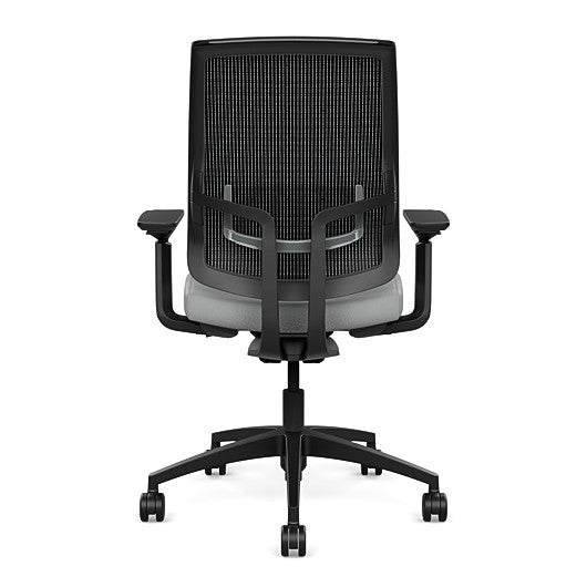 Back view of the Highback SitonIt Focus 2.0 Ergonomic Desk Chair in a black mesh, black frame, platinum vinyl fabric seat. Kansas City Office Design