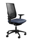 Side view of the Highback SitonIt Focus 2.0 Ergonomic Desk Chair in a black mesh, black frame, sapphire vinyl fabric seat. Kansas City Office Design