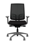 Front view of the Highback SitonIt Focus 2.0 Ergonomic Desk Chair in a black mesh, fog frame, black fabric seat. Kansas City Office Design