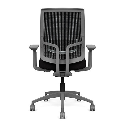 Back view of the Highback SitonIt Focus 2.0 Ergonomic Desk Chair in a black mesh, fog frame, black fabric seat. Kansas City Office Design