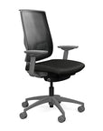 Side view of the Highback SitonIt Focus 2.0 Ergonomic Desk Chair in a black mesh, fog frame, black vinyl fabric seat. Kansas City Office Design