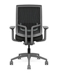 Back view of the Highback SitonIt Focus 2.0 Ergonomic Desk Chair in a black mesh, fog frame, black vinyl fabric seat. Kansas City Office Design