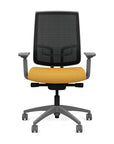 Front view of the Highback SitonIt Focus 2.0 Ergonomic Desk Chair in a black mesh, fog frame, gold fabric seat. Kansas City Office Design