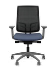 Front view of the Highback SitonIt Focus 2.0 Ergonomic Desk Chair in a black mesh, fog frame, sapphire vinyl fabric seat. Kansas City Office Design