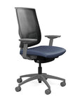 Side view of the Highback SitonIt Focus 2.0 Ergonomic Desk Chair in a black mesh, fog frame, sapphire vinyl fabric seat. Kansas City Office Design