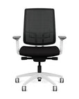 Front view of the Highback SitonIt Focus 2.0 Ergonomic Desk Chair in a black mesh, white frame, black fabric seat. Kansas City Office Design