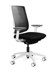 Side view of the Highback SitonIt Focus 2.0 Ergonomic Desk Chair in a black mesh, white frame, black fabric seat. Kansas City Office Design