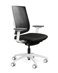 Side view of the Highback SitonIt Focus 2.0 Ergonomic Desk Chair in a black mesh, white frame, black vinyl fabric seat. Kansas City Office Design