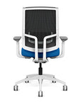 Back view of the Highback SitonIt Focus 2.0 Ergonomic Desk Chair in a black mesh, white frame, blue fabric seat. Kansas City Office Design