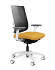 Side view of the Highback SitonIt Focus 2.0 Ergonomic Desk Chair in a black mesh, white frame, gold fabric seat. Kansas City Office Design