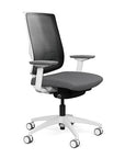 Side view of the Highback SitonIt Focus 2.0 Ergonomic Desk Chair in a black mesh, white frame, gray fabric seat. Kansas City Office Design