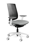 Side view of the Highback SitonIt Focus 2.0 Ergonomic Desk Chair in a black mesh, white frame, platinum vinyl fabric seat. Kansas City Office Design