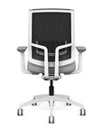 Back view of the Highback SitonIt Focus 2.0 Ergonomic Desk Chair in a black mesh, white frame, platinum vinyl fabric seat. Kansas City Office Design