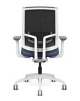 Back view of the Highback SitonIt Focus 2.0 Ergonomic Desk Chair in a black mesh, white frame, sapphire vinyl fabric seat. Kansas City Office Design