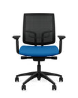 Front view of the Medback SitonIt Focus 2.0 Ergonomic Desk Chair in a black mesh, black frame, blue fabric seat. Kansas City Office Design