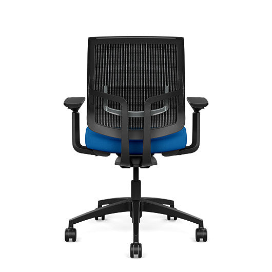 Back view of the Medback SitonIt Focus 2.0 Ergonomic Desk Chair in a black mesh, black frame, blue fabric seat. Kansas City Office Design