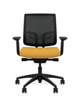 Front view of the Medback SitonIt Focus 2.0 Ergonomic Desk Chair in a black mesh, black frame, gold fabric seat. Kansas City Office Design