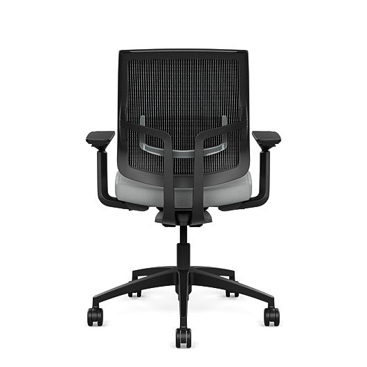 Back view of the Medback SitonIt Focus 2.0 Ergonomic Desk Chair in a black mesh, black frame, platinum vinyl fabric seat. Kansas City Office Design