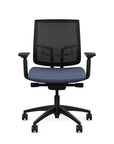 Front view of the Medback SitonIt Focus 2.0 Ergonomic Desk Chair in a black mesh, black frame, sapphire vinyl fabric seat. Kansas City Office Design