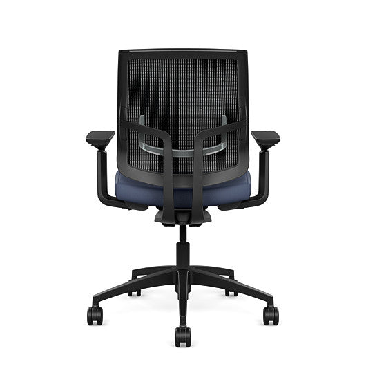 Back view of the Medback SitonIt Focus 2.0 Ergonomic Desk Chair in a black mesh, black frame, platinum vinyl fabric seat. Kansas City Office Design