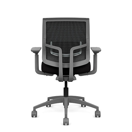 Back view of the Medback SitonIt Focus 2.0 Ergonomic Desk Chair in a black mesh, fog frame, black fabric seat. Kansas City Office Design