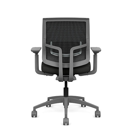 Back view of the Medback SitonIt Focus 2.0 Ergonomic Desk Chair in a black mesh, fog frame, black vinyl fabric seat. Kansas City Office Design