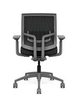 Back view of the Medback SitonIt Focus 2.0 Ergonomic Desk Chair in a black mesh, fog frame, black vinyl fabric seat. Kansas City Office Design