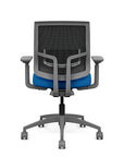 Back view of the Medback SitonIt Focus 2.0 Ergonomic Desk Chair in a black mesh, fog frame, blue fabric seat. Kansas City Office Design
