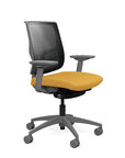 Side view of the Medback SitonIt Focus 2.0 Ergonomic Desk Chair in a black mesh, fog frame, gold fabric seat. Kansas City Office Design