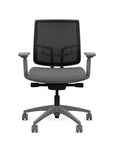 Front view of the Medback SitonIt Focus 2.0 Ergonomic Desk Chair in a black mesh, fog frame, gray fabric seat. Kansas City Office Design