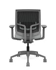 Back view of the Medback SitonIt Focus 2.0 Ergonomic Desk Chair in a black mesh, fog frame, platinum vinyl fabric seat. Kansas City Office Design