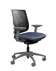 Side view of the Medback SitonIt Focus 2.0 Ergonomic Desk Chair in a black mesh, fog frame, sapphire vinyl fabric seat. Kansas City Office Design