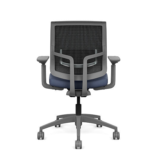Back view of the Medback SitonIt Focus 2.0 Ergonomic Desk Chair in a black mesh, fog frame, sapphire vinyl fabric seat. Kansas City Office Design