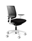 Side view of the Medback SitonIt Focus 2.0 Ergonomic Desk Chair in a black mesh,  white frame, black fabric seat. Kansas City Office Design