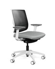 Side view of the Medback SitonIt Focus 2.0 Ergonomic Desk Chair in a black mesh,  white frame, platinum vinyl fabric seat. Kansas City Office Design
